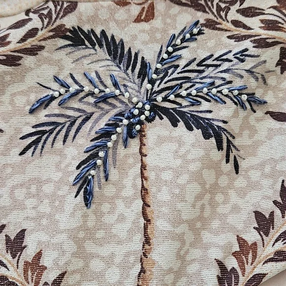 NWT Cosita Linda Elegant Palm Print One-Piece Swimsuit:Tan/brown/navy: Size- Med - Picture 5 of 13